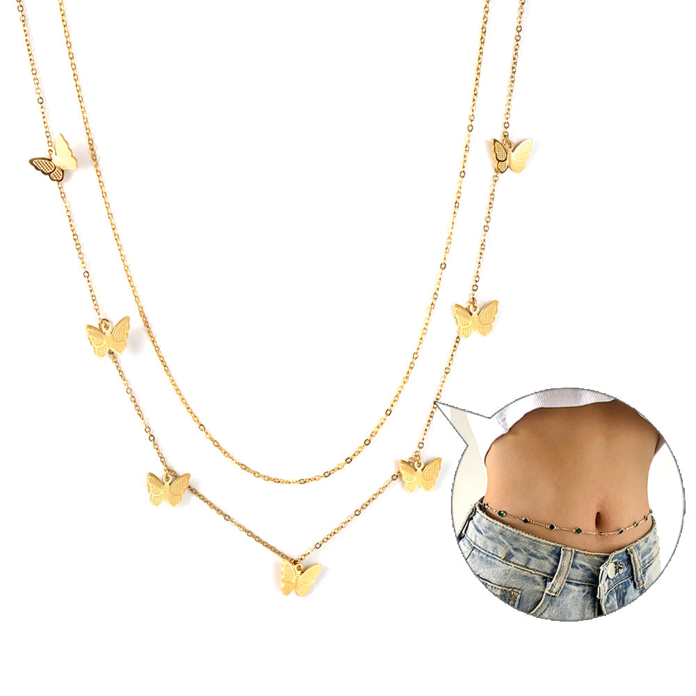 7 Butterfly Accessories Chain + Matching Chain Double Waist Chain 75+75+25cm asonjewelry